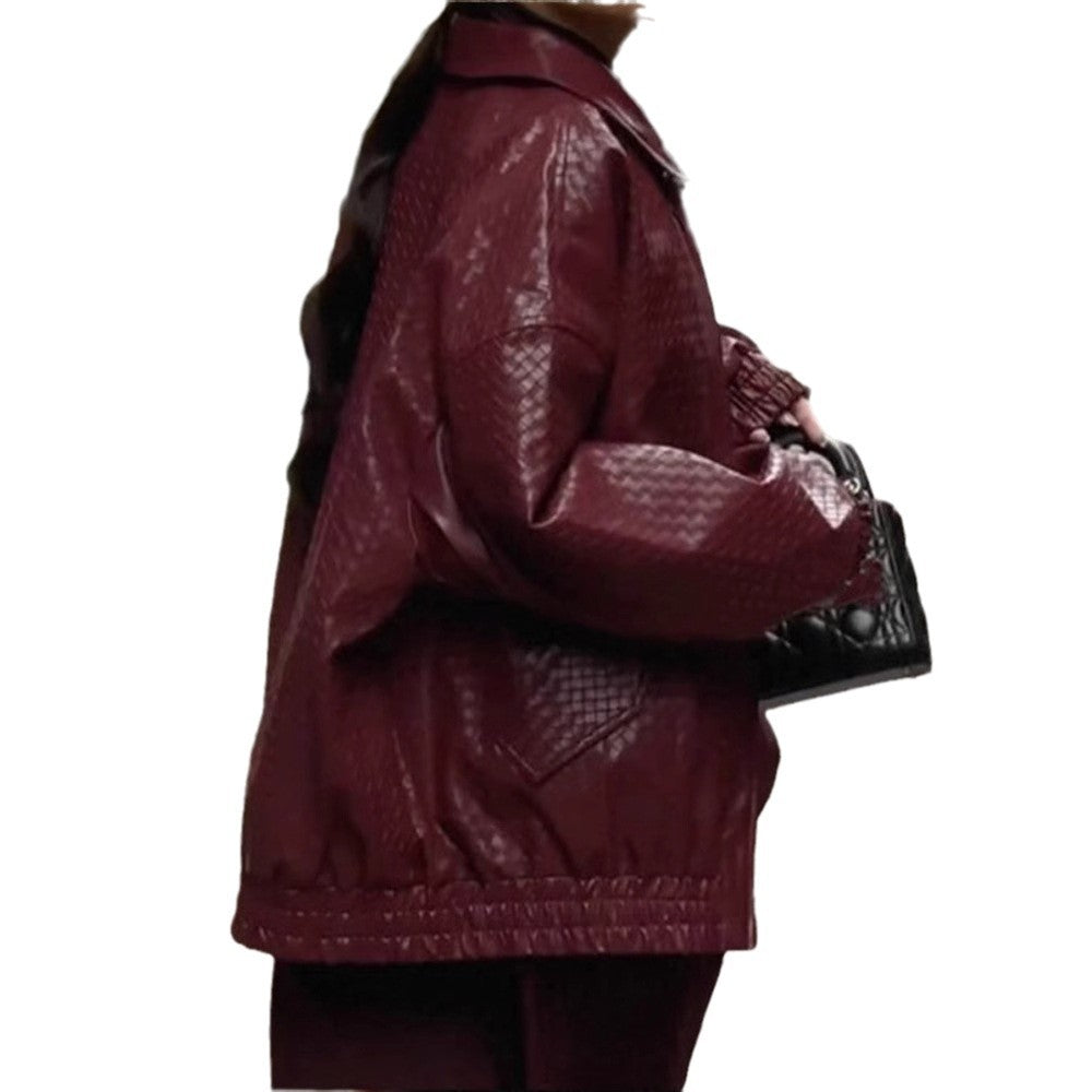 Damen Kunstlederjacke mit strukturiertem Design und lässigem Schnitt EB