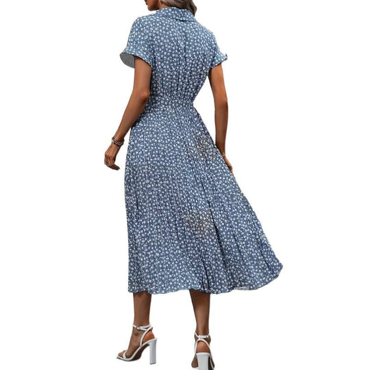 Damen Maxikleid mit knöpfbarem Kragen und Bindegürtel EB