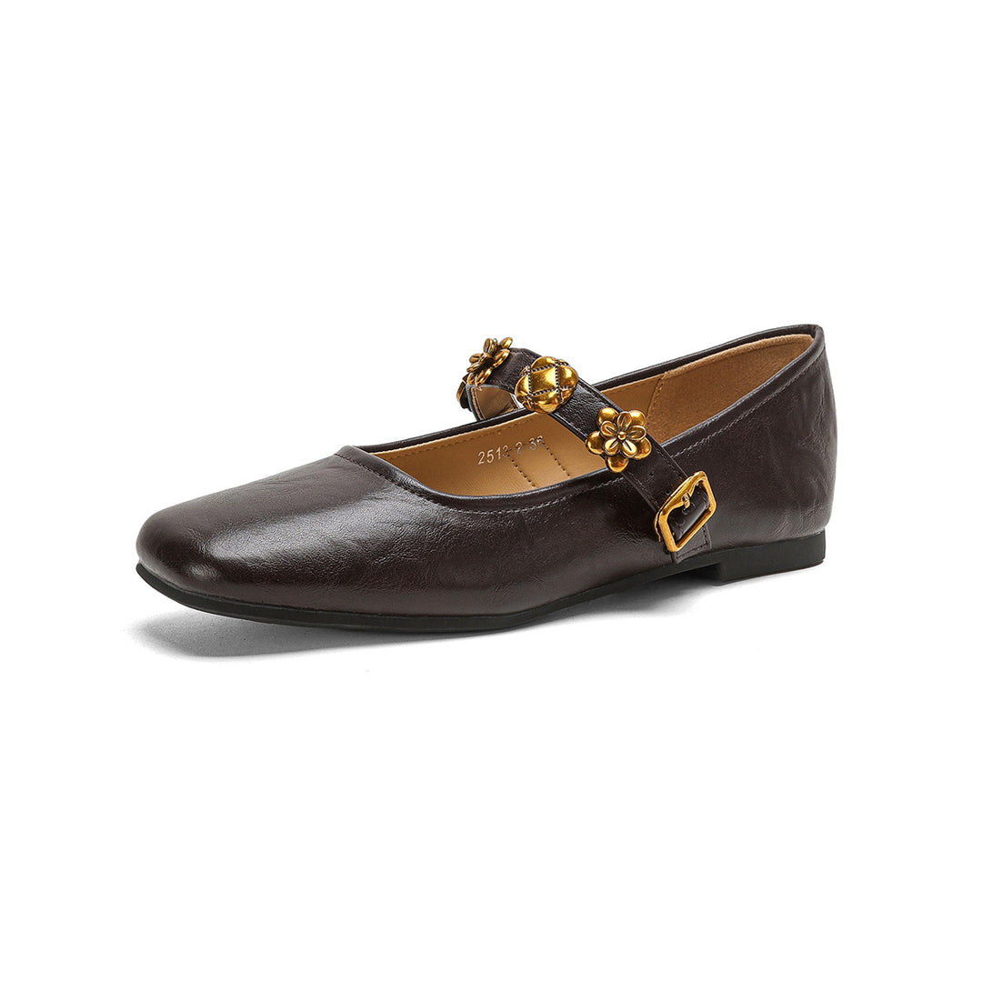 Damen Ballerinas mit dekorativem Riemchen und Blumenakzenten EB