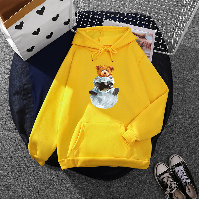 Damen nan weicher Oversize-Kapuzenpullover mit kawaii Pilzfrosch-Print, Kängurutasche und gerippten Bündchen EB
