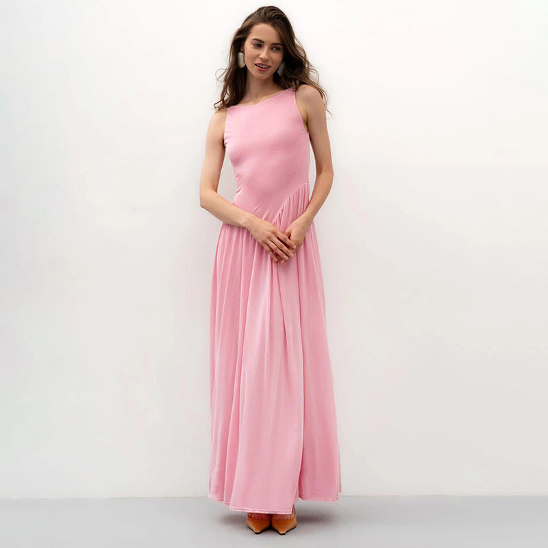 Damen elegantes und fließendes Maxikleid mit asymmetrischem Schnitt EB