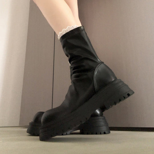 Damen Fashion-Stiefel mit breiter Sohle und elegantem Falten-Design EB