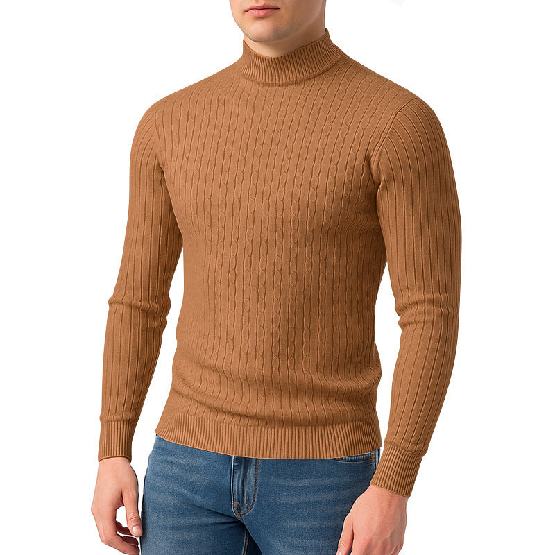 Herren nan figurbetonter Feinstrickpullover mit Stehkragen und Zopfmuster EB