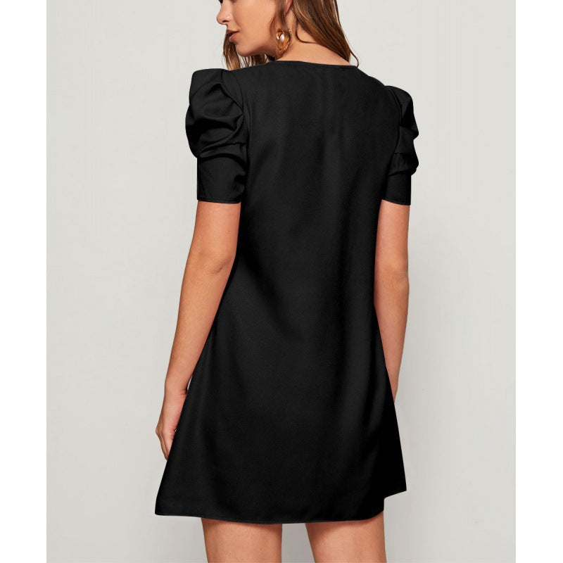 Damen Kurzärmeliges Minikleid mit Puffärmeln und A-Linie EB