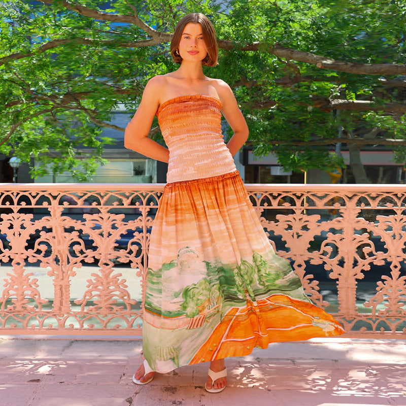 Damen Maxi-Wickelkleid mit elastischem Oberteil und fließendem Rock EB