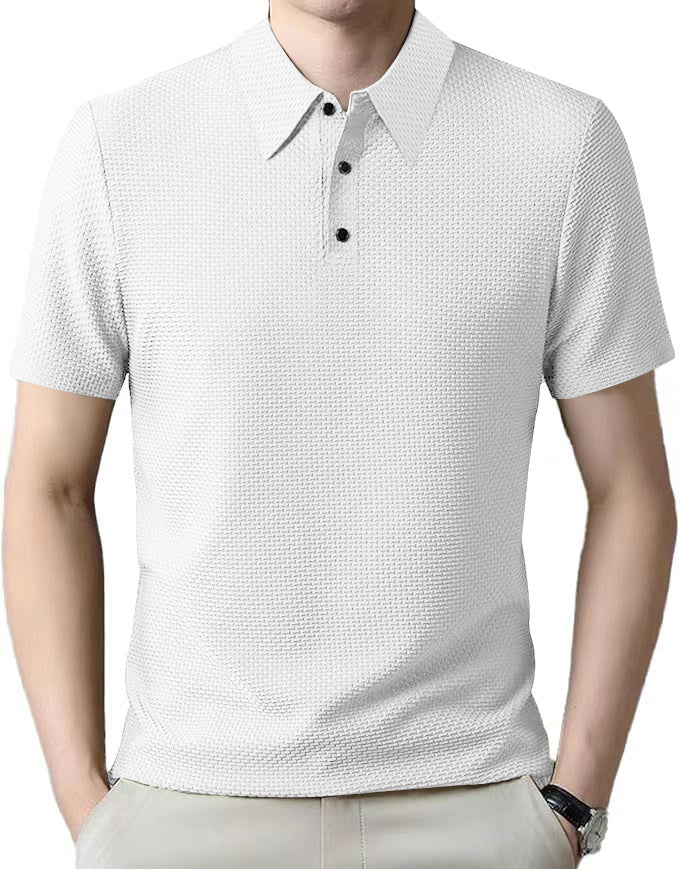 Herren nan Mikrostruktur-Poloshirt mit Hemdkragen, dezenter Knopfleiste und atmungsaktivem Jersey EB