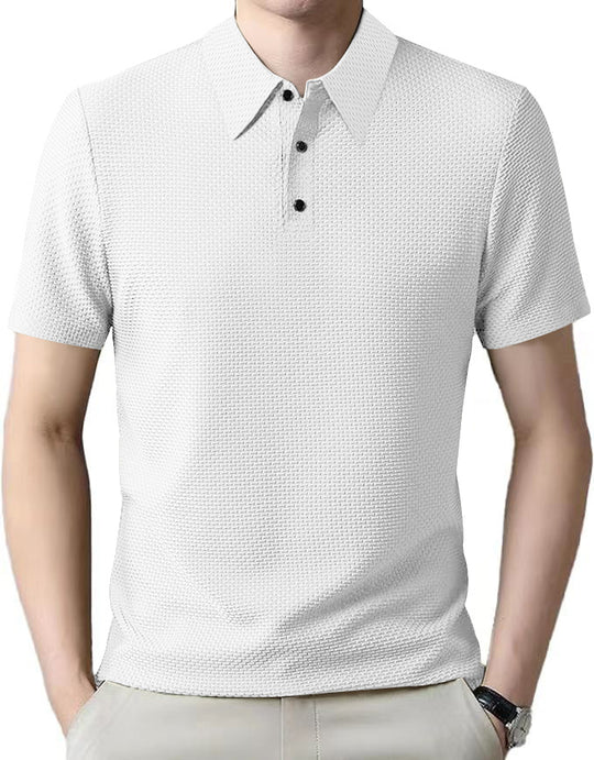 Herren nan Mikrostruktur-Poloshirt mit Hemdkragen, dezenter Knopfleiste und atmungsaktivem Jersey EB