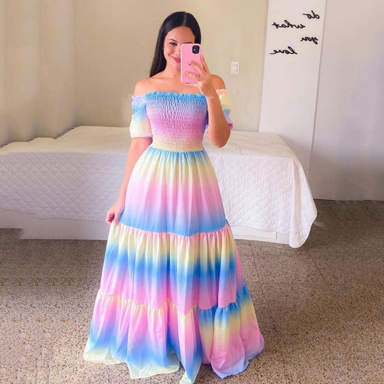 Damen Boho Maxikleid mit bezauberndem Mond- und Sternen-Motiv EB
