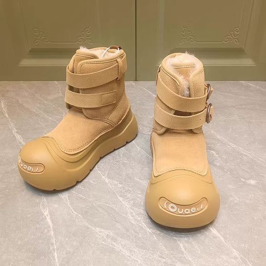 Damen Fleecegefütterte Winterstiefel mit robuster Sohle und verstellbarem Klettverschluss EB