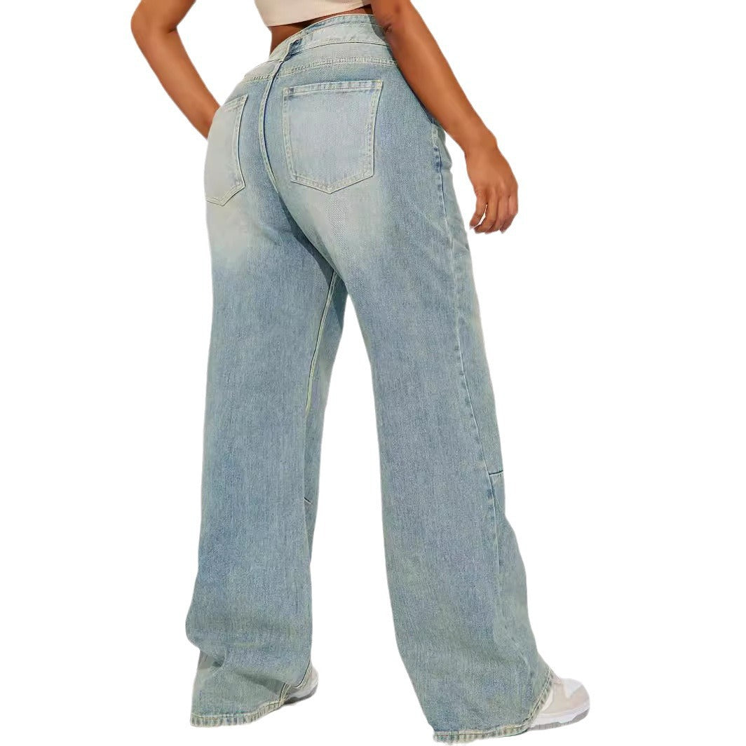 Damen Weit geschnittene Hochbundjeans mit modischem Schnitt und praktischen Taschen EB