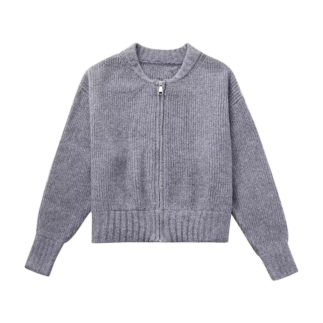 Damen modische Strickjacke mit hohem Kragen und Reißverschluss EB