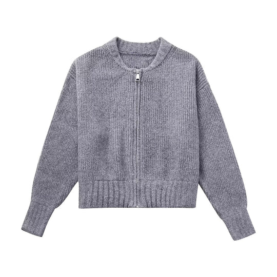 Damen modische Strickjacke mit hohem Kragen und Reißverschluss EB
