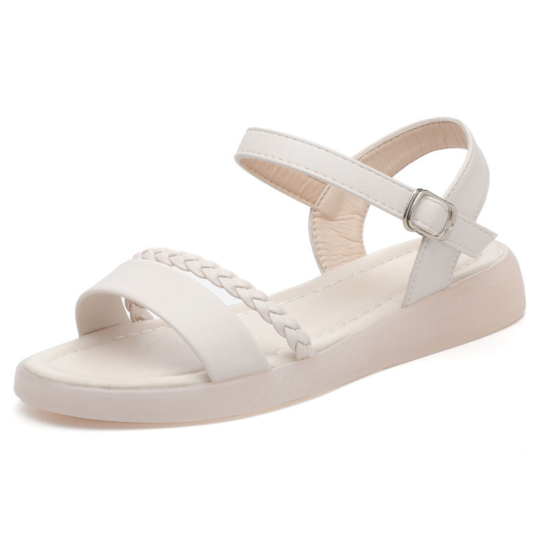 Damen Flache Sandalen mit geflochtenem Riemen und verstellbarem Fesselriemen EB