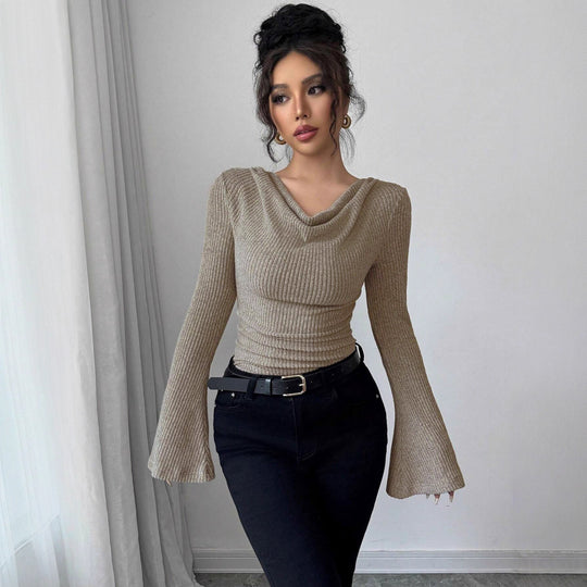 Damen elegantes Ripp-Oberteil mit asymmetrischem Saum und schulterfreiem Design EB