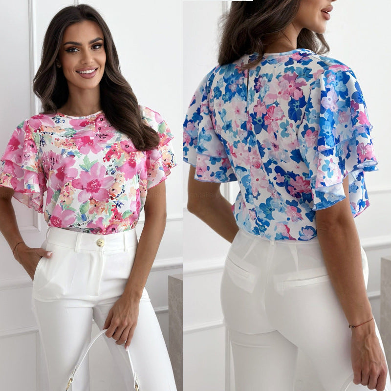 Damen Bluse mit voluminösen Rüschenärmeln EB