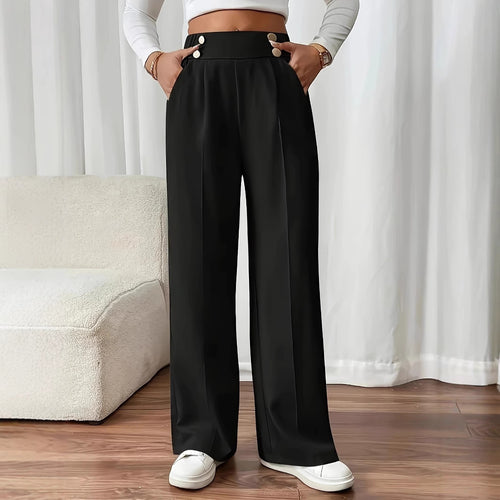 Damen Weitgeschnittene Palazzo-Hose mit elegantem Knopfdetail EB