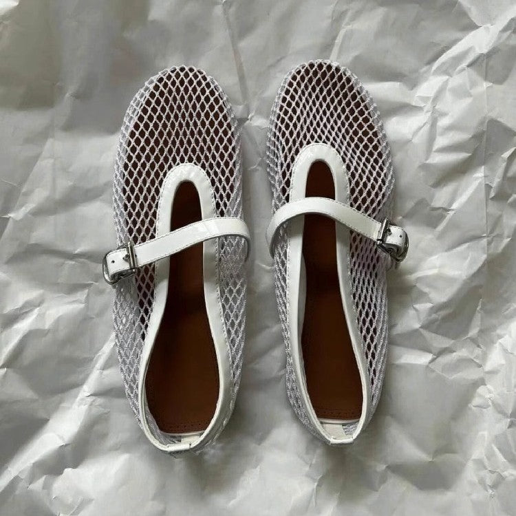 Damen Atmungsaktive Mary‑Jane‑Ballerinas mit Netz‑Mesh‑Obermaterial und verstellbarem Schnallenriemen EB