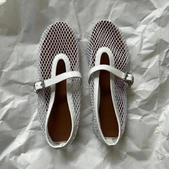 Damen Atmungsaktive Mary‑Jane‑Ballerinas mit Netz‑Mesh‑Obermaterial und verstellbarem Schnallenriemen EB
