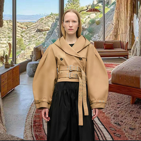 Damen Innovative Utility-Jacke mit weit geschnittenen Ärmeln und Gürtel EB