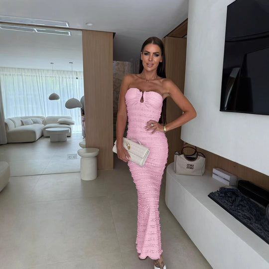 Damen Elegantes Maxikleid mit Tailliertem Schnitt und Raffungen EB