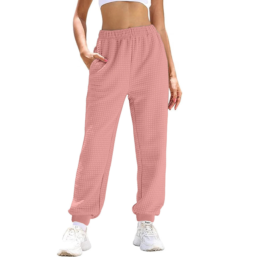 Damen Lässige Waffelstrick-Loungehose mit hohem Elastikbund und Bündchen EB