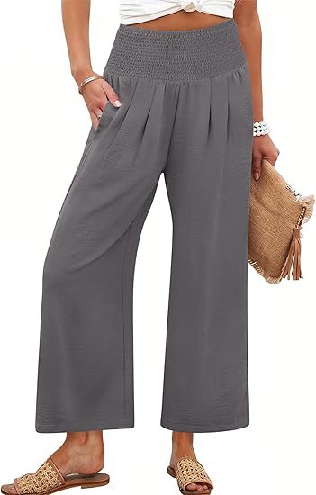 Damen Weite Culotte-Hose mit elastischem Bund und Falten EB