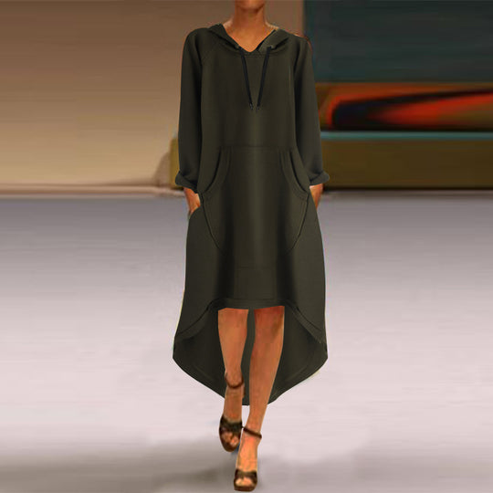 Damen nan Oversize Kapuzenkleid mit hohem Rückensaum, Kängurutasche und lässigem Streetstyle-Schnitt EB