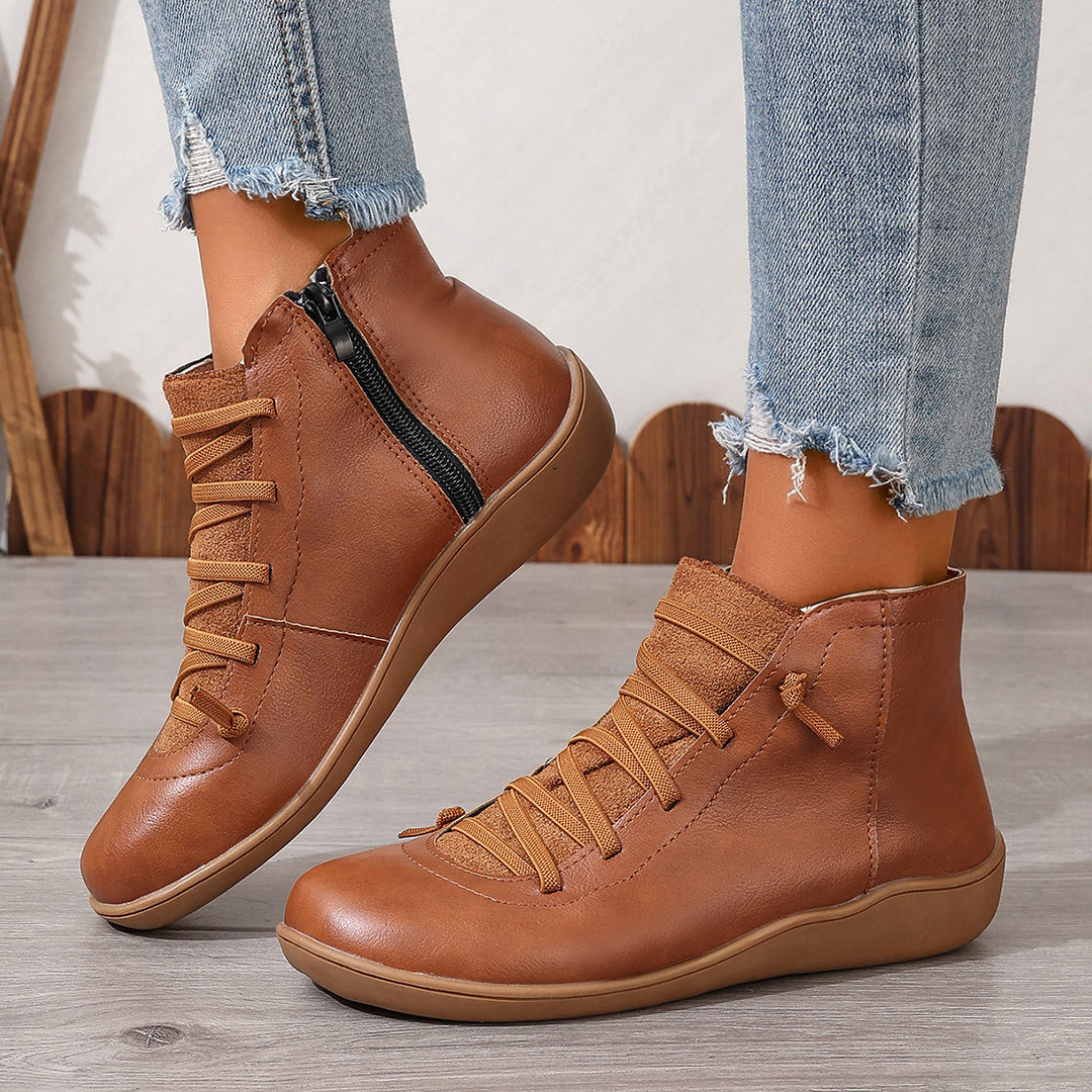 Damen nan sportliche knöchelhohe Schnürstiefelette mit seitlichem Reißverschluss und flexibler Gummisohle EB