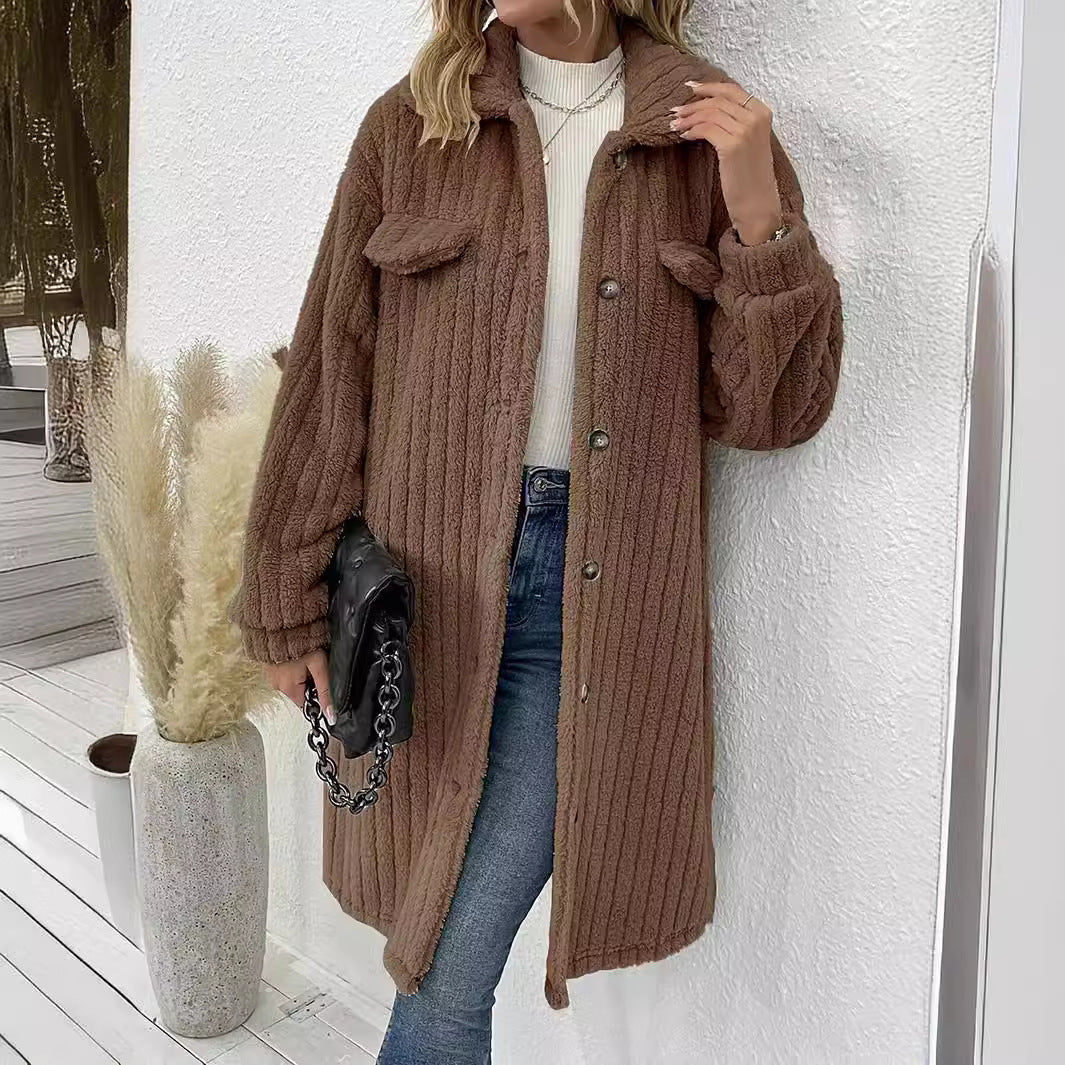 Damen modische Overshirt-Jacke mit strukturiertem Design und abnehmbaren Knöpfen EB
