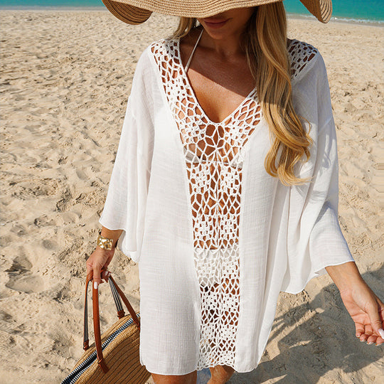 Damen Häkel-Strandüberwurf mit offenem Design und elegantem Schnitt EB