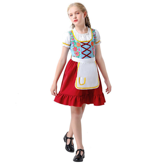 Damen nan traditionelles Dirndlkleid für Kinder mit Schürze und floraler Stickerei EB