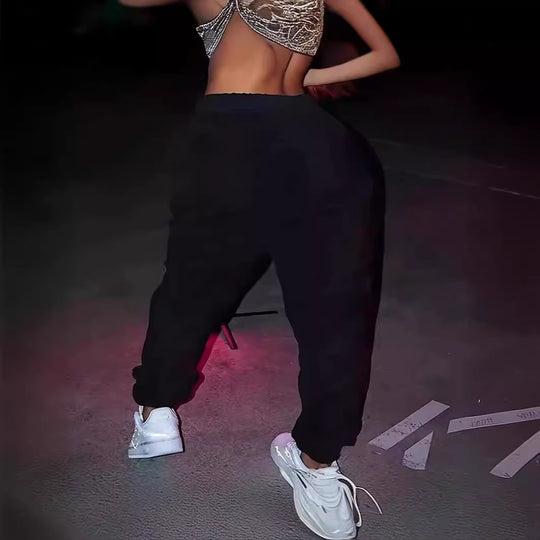 Damen Freizeithose mit kreativem Schriftzug und elastischem Bund EB
