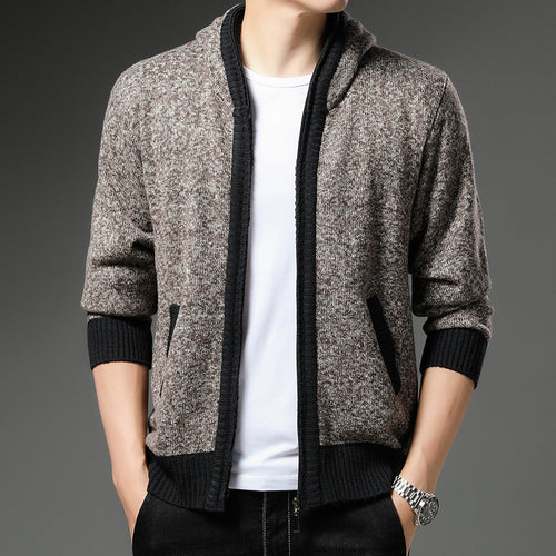 Herren Moderne Strickjacke mit Kapuze und schwarz-weißen Akzenten EB