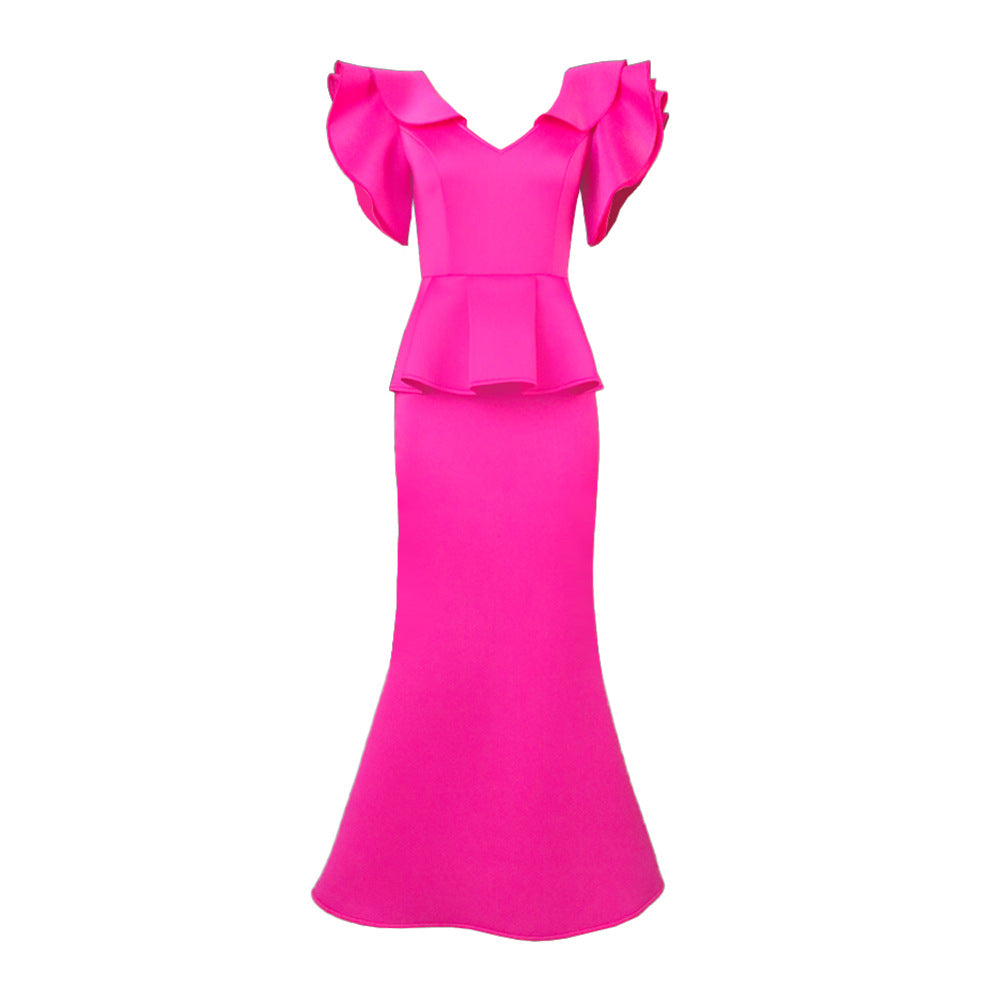 Damen elegantes Peplum-Abendkleid mit voluminösen Ärmeln EB