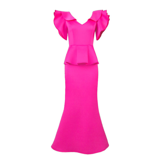 Damen elegantes Peplum-Abendkleid mit voluminösen Ärmeln EB