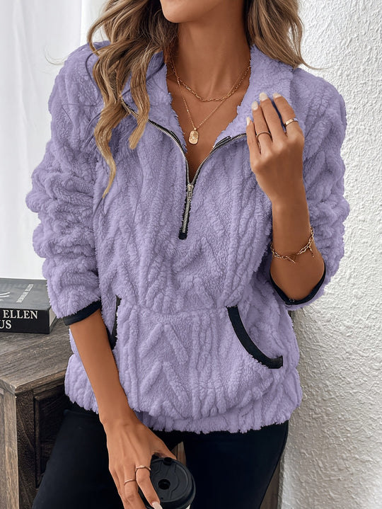 Damen Flauschiger Teddy-Pullover mit hohem Kragen und Eingrifftaschen EB
