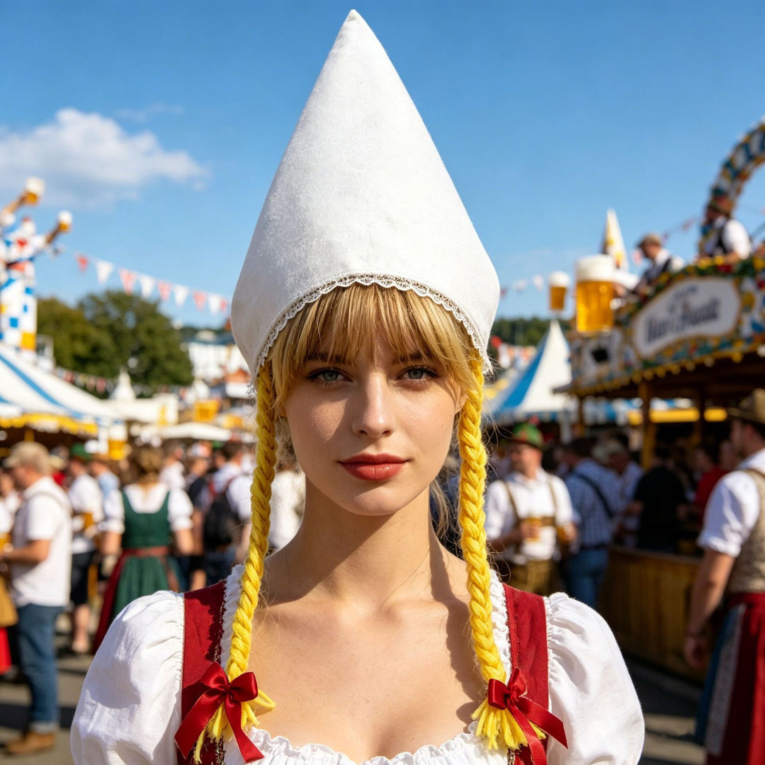 Damen nan traditionelle Trachtenhaube aus Baumwollvelours mit feinem Spitzenrand für Dirndl EB