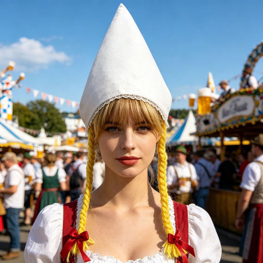 Damen nan traditionelle Trachtenhaube aus Baumwollvelours mit feinem Spitzenrand für Dirndl EB