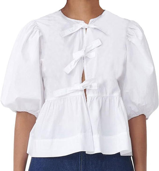 Damen Bluse mit voluminösen Ärmeln und modischem Leopardenmuster EB