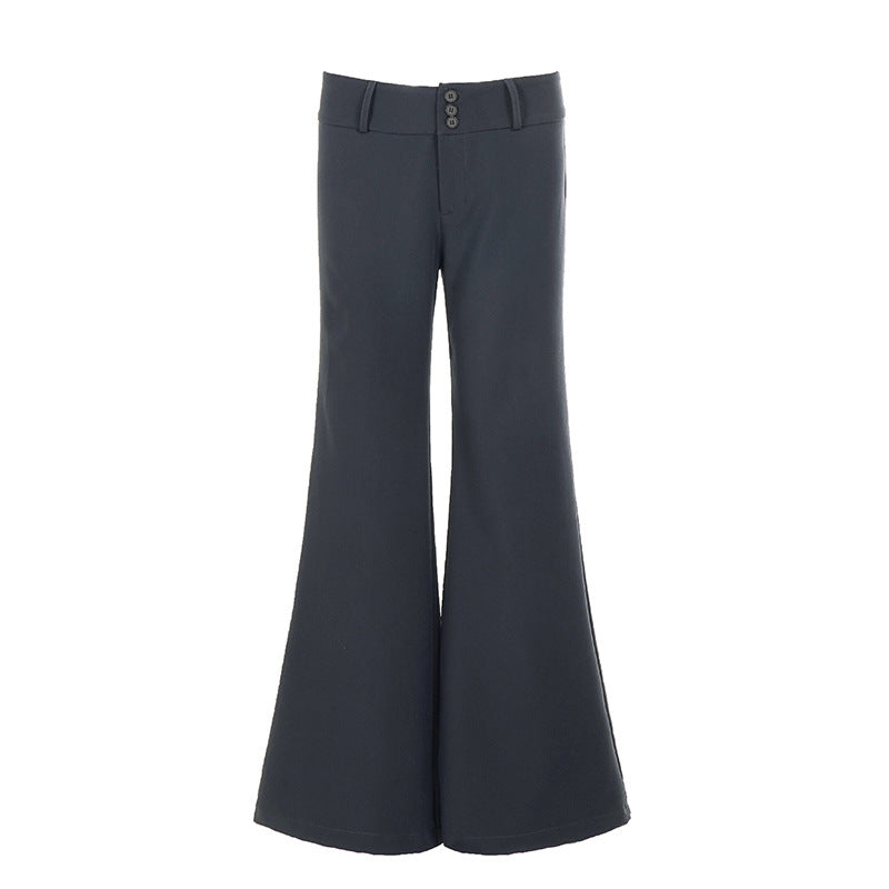 Damen nan hochtaillierte Schlaghose mit weitem Glockenbein und dekorativer Knopfleiste EB