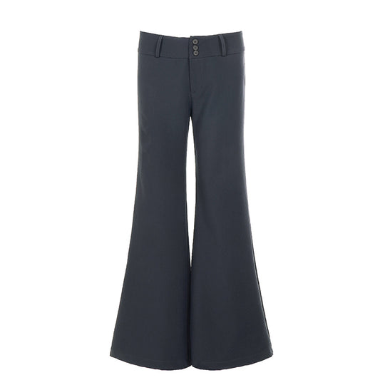 Damen nan hochtaillierte Schlaghose mit weitem Glockenbein und dekorativer Knopfleiste EB