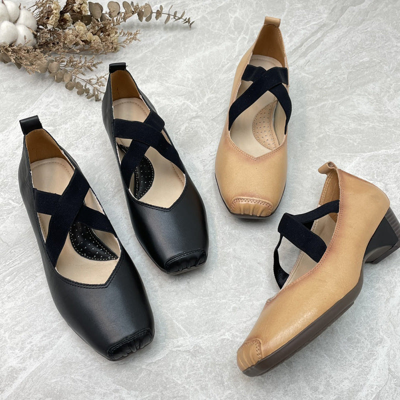Damen Elegante Mid-Heel Schuhe mit elastischem Kreuzriemen EB