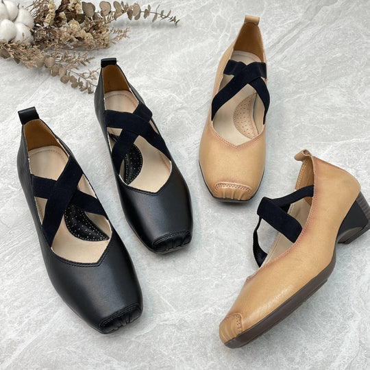 Damen Elegante Mid-Heel Schuhe mit elastischem Kreuzriemen EB