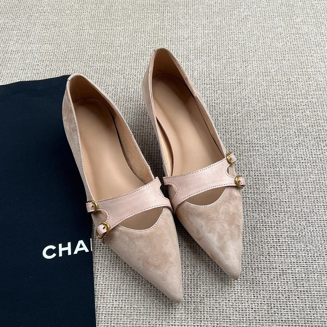 Damen elegante spitze Ballerina-Schuhe mit dekorativen Riemen und Schnallen EB