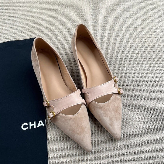 Damen elegante spitze Ballerina-Schuhe mit dekorativen Riemen und Schnallen EB