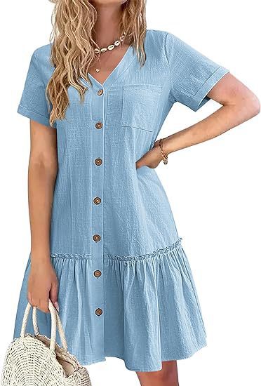 Damen Freizeitkleid mit Knopfverschluss und Volants EB