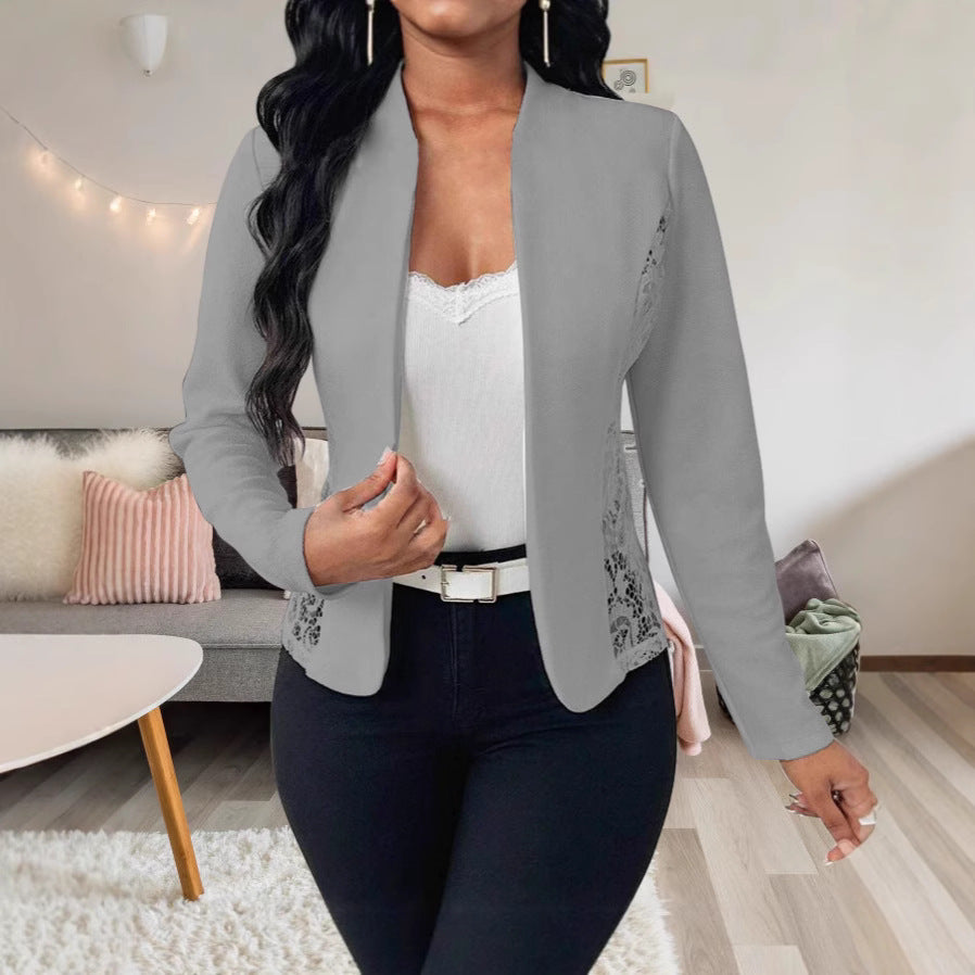 Damen elegante Blazerjacke mit Spitzenakzenten EB