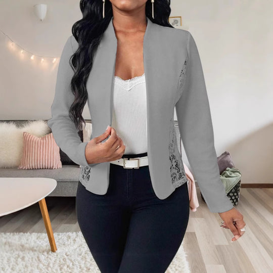 Damen elegante Blazerjacke mit Spitzenakzenten EB