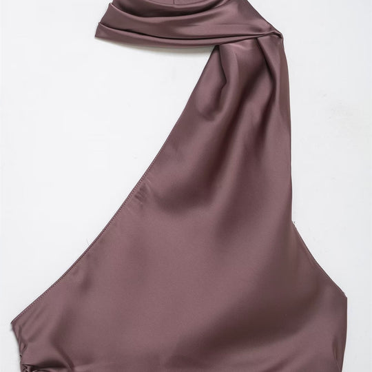 Damen asymmetrisches Top mit elegantem Halsschleifen-Design und Raffungen EB