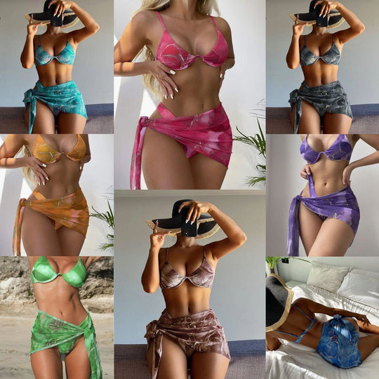 Damen Bikini-Set mit elegantem Wickelrock und modischen Akzenten EB